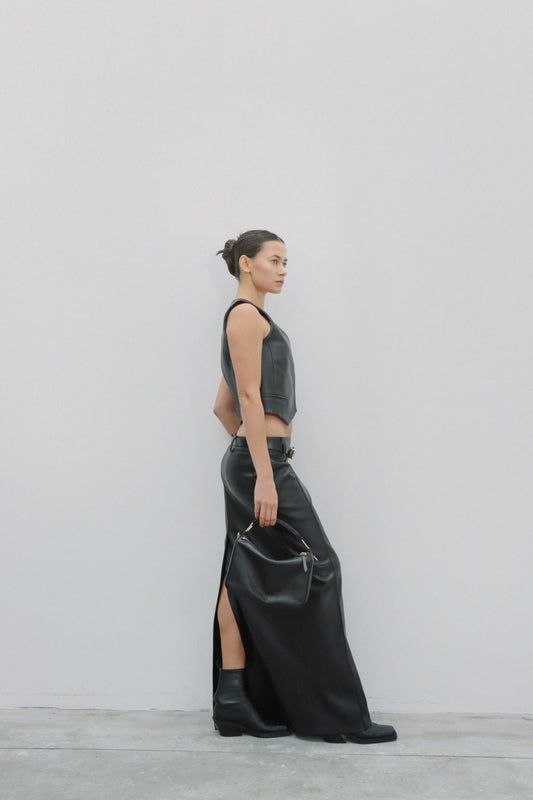 Black Faux Leather Maxi Skirt