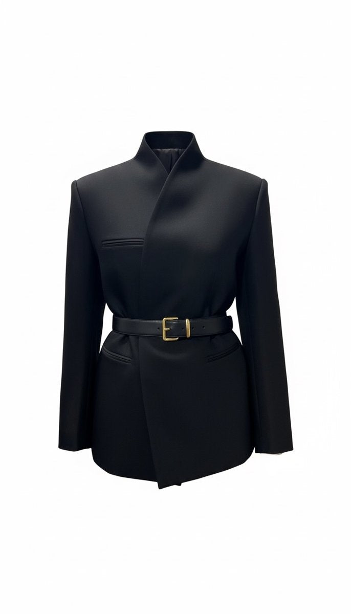 Collarless Blazer with Hidden Magnetic Closure Black