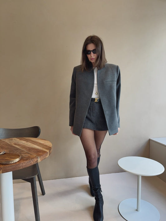 Collarless Blazer Grey