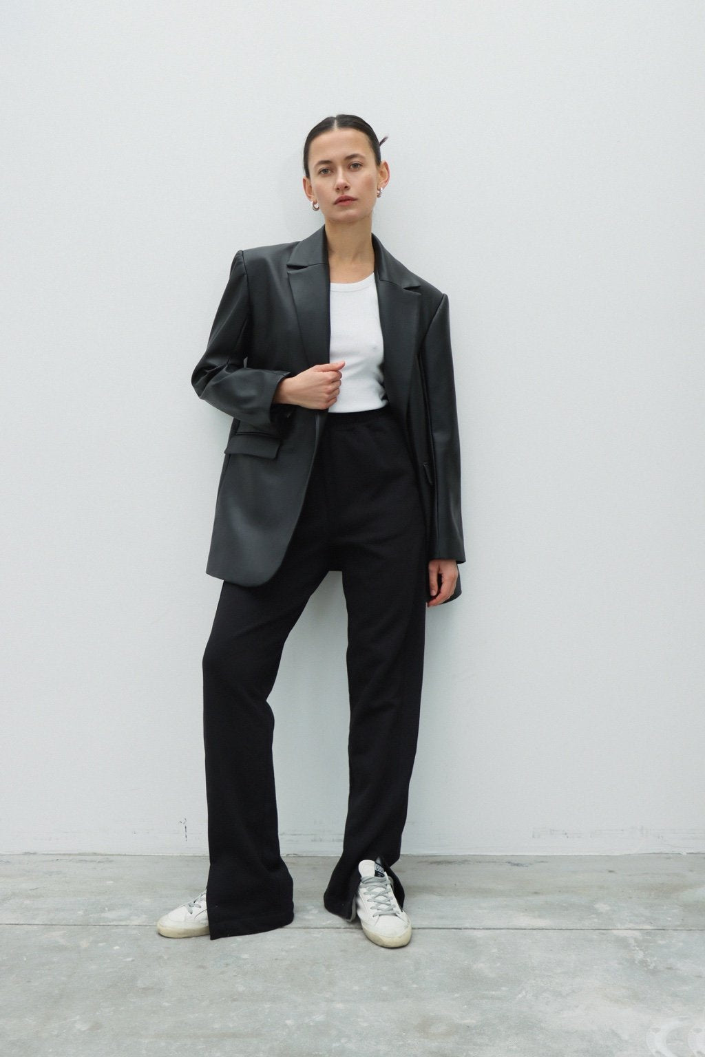 Black Faux Leather Blazer
