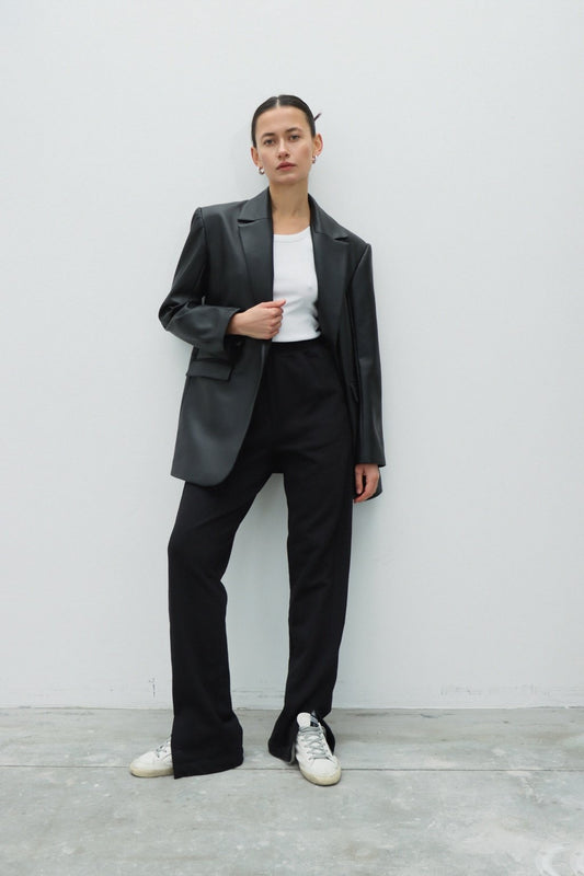 Black Faux Leather Blazer
