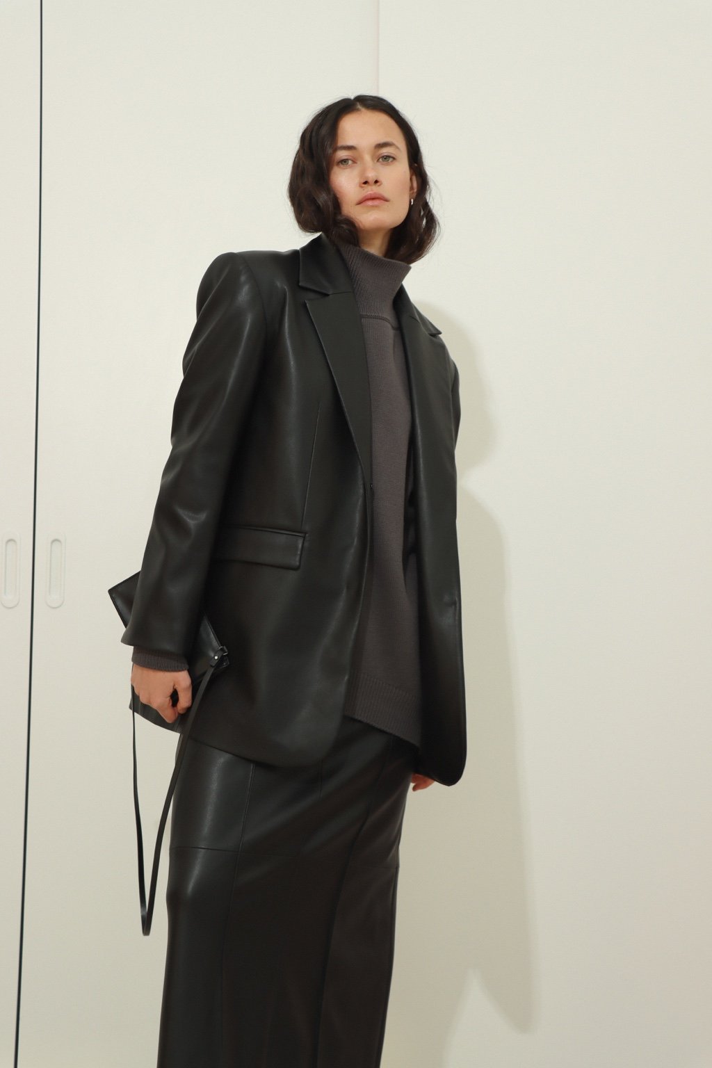 Black Faux Leather Blazer
