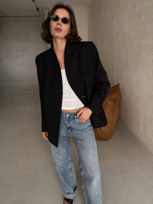 Collarless Blazer Black