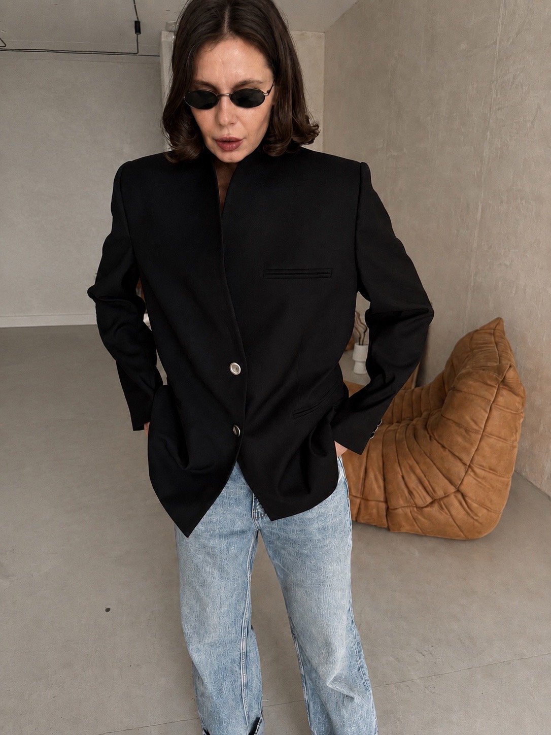 Collarless Blazer Black