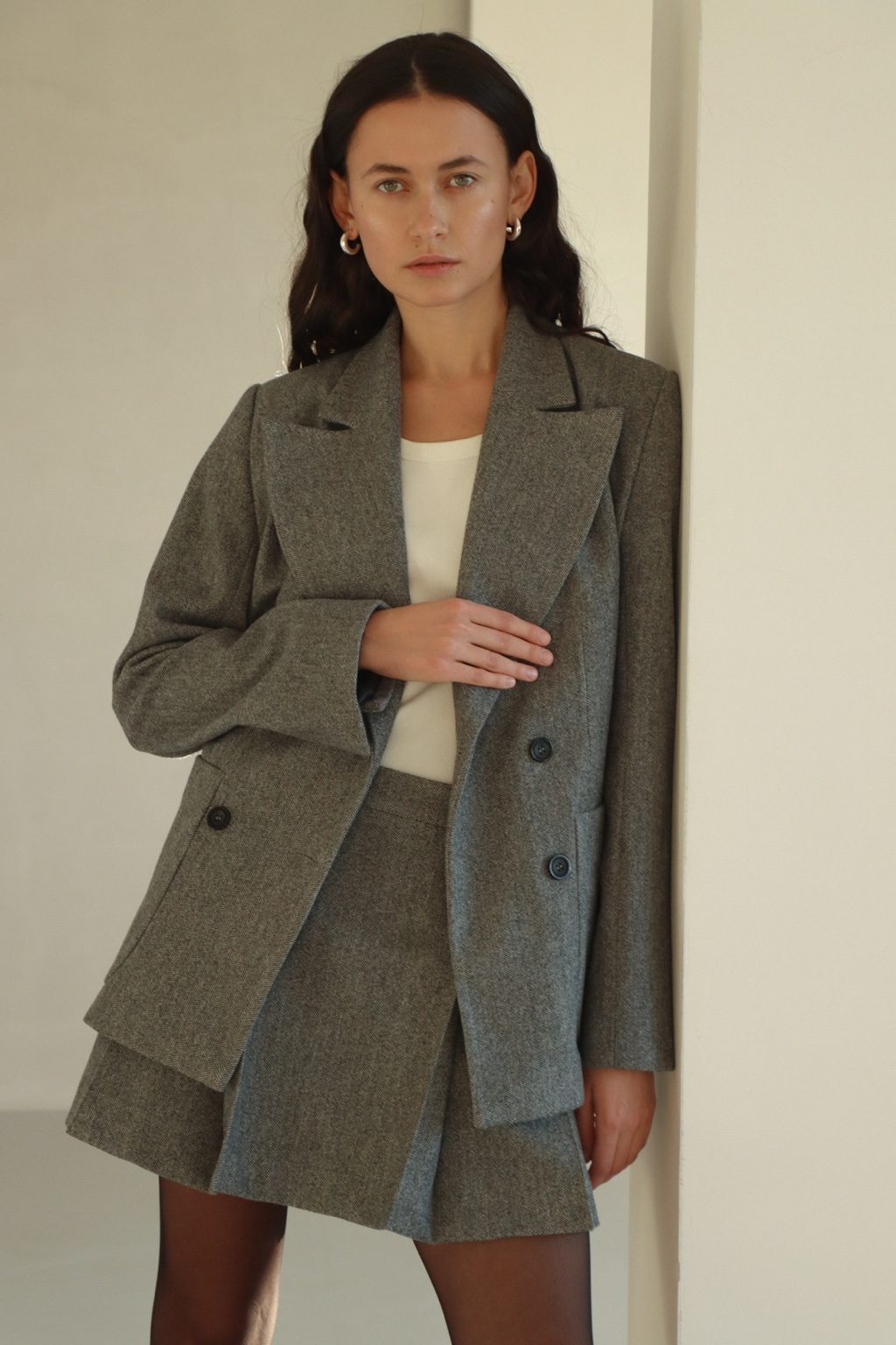 Double-Breasted Blazer Light Grey