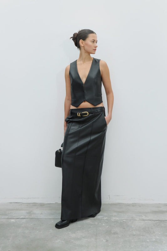 Black Faux Leather Vest